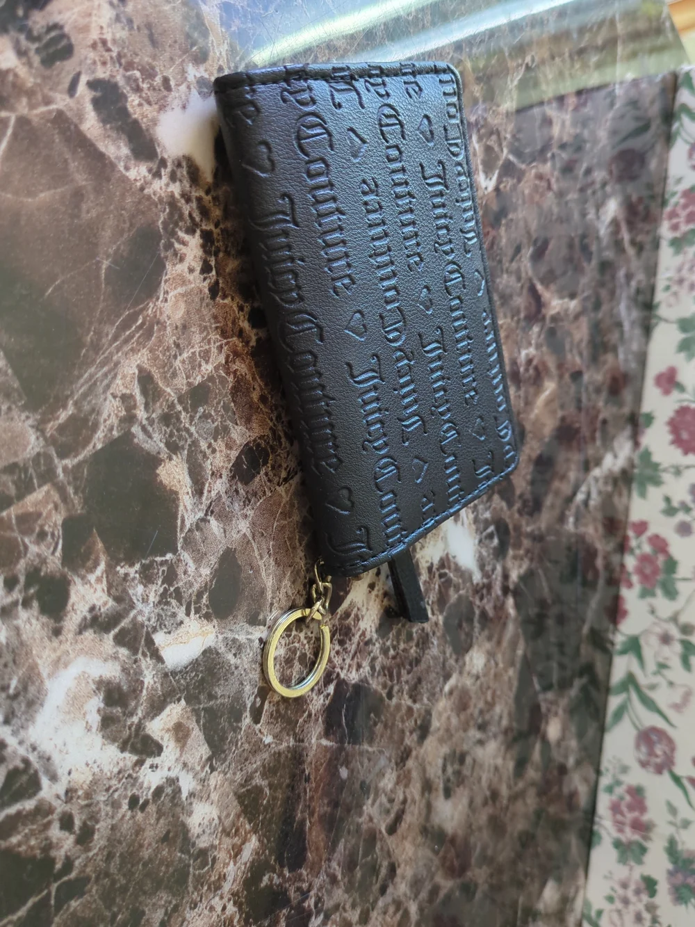 Juicy Couture Black Embossed Card‎ Holder Keychain